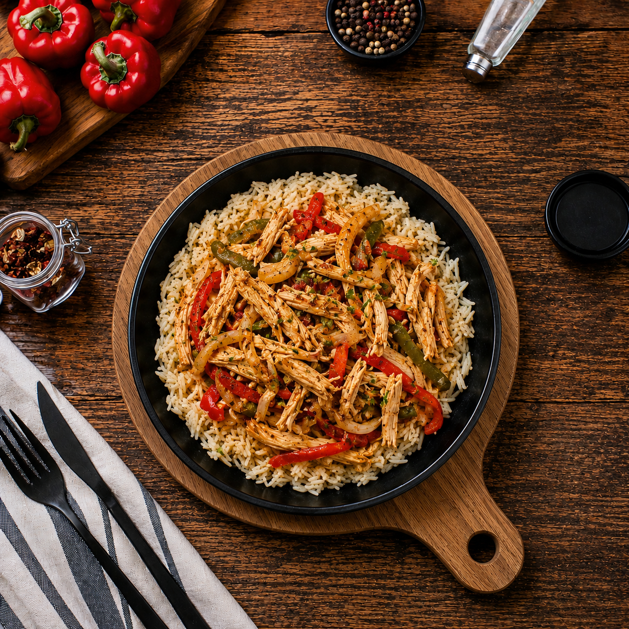 RIZ BASMATI AVEC POULET EFFILOCHÉ FAÇON THAÏ