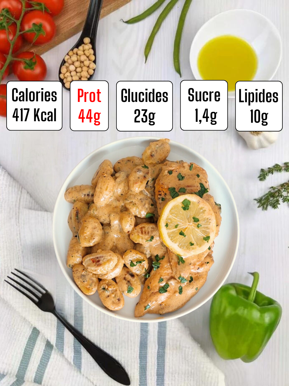 ESCALOPE DE POULET SAUCE CRÉMEUSE AVEC GNOCCHIS AU CITRON