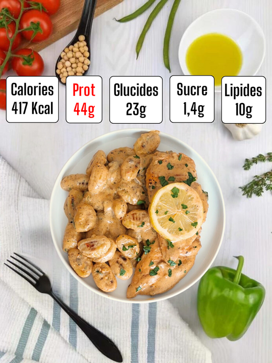 ESCALOPE DE POULET SAUCE CRÉMEUSE AVEC GNOCCHIS AU CITRON