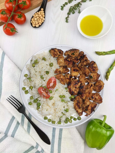 POULET TANDOORI AVEC RIZ AUX PETITS POIS